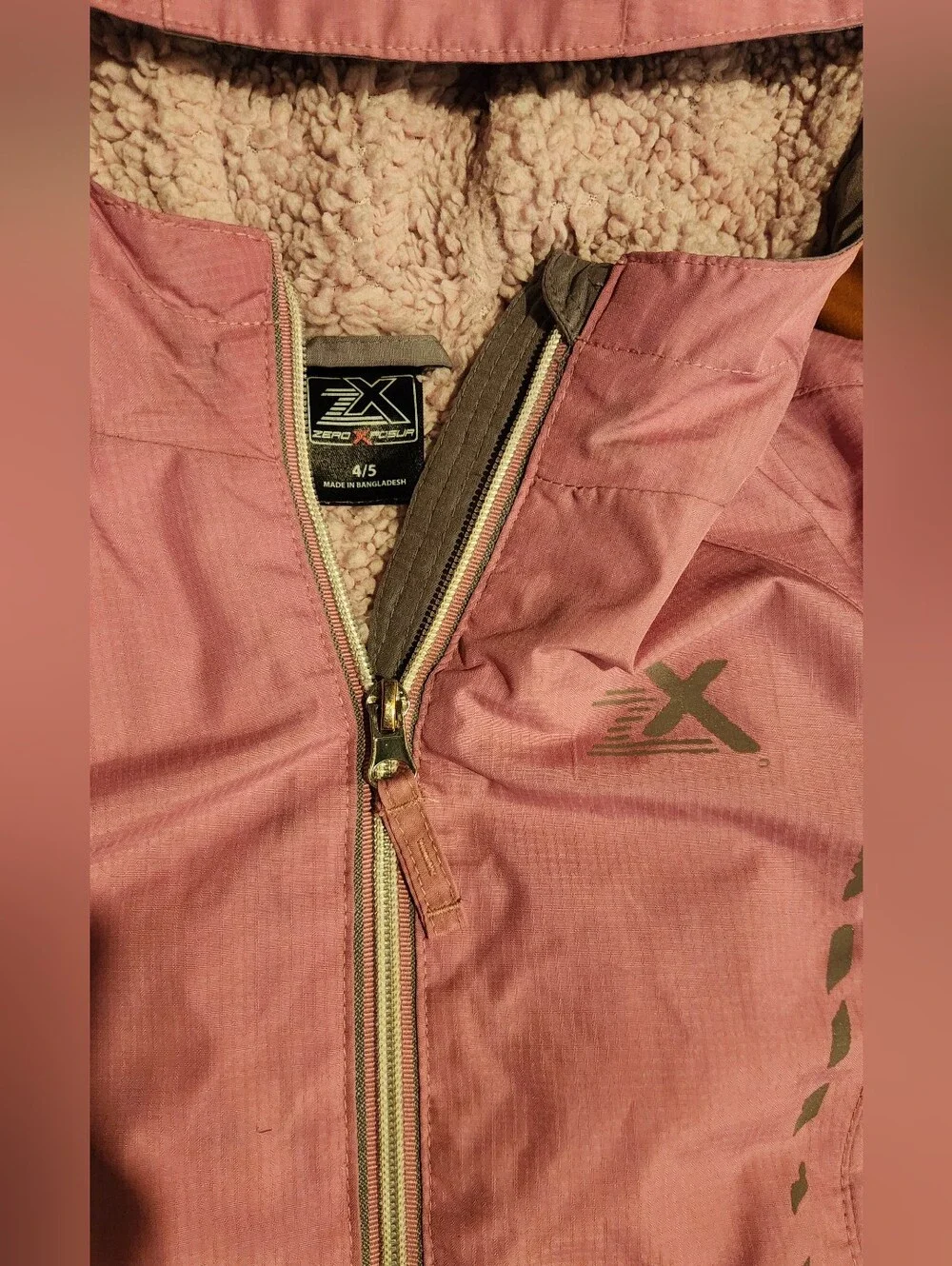 ZeroXposur Girls Size 4/5 Pink Water Resistant Fleece Lined Hooded Jacket Coat
